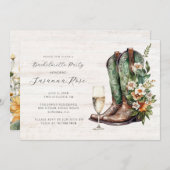Invitation Fête de Bachelorette Bulles et Bottes Rustiques (Devant / Derrière)