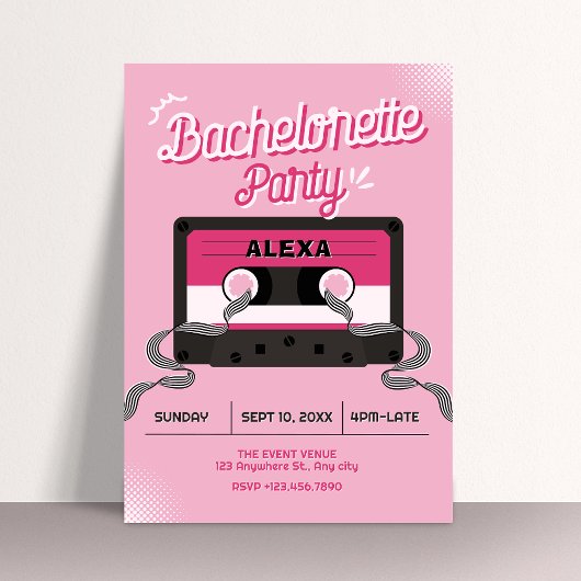Invitation Fête de bachelorette cassette musicale rose