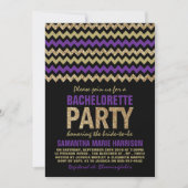 Invitation Fête de Bachelorette Chevrons Pailletés Violet et (Devant)