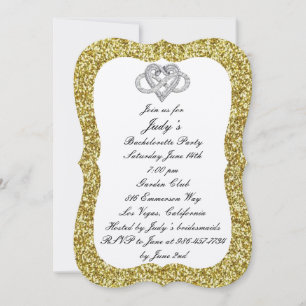 Invitation Fête de Bachelorette Cœur d'Infini Paillettes d'Or
