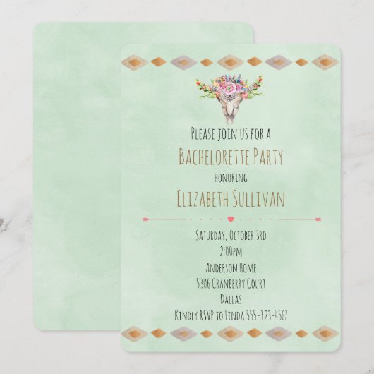Invitation Fête de Bachelorette Crâne de Vache Floral Sud-Oue (Devant / Derrière)