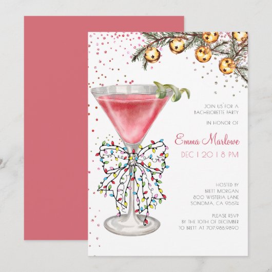 Invitation Fête de Bachelorette de la Saison de Noël avec Coc (Devant / Derrière)