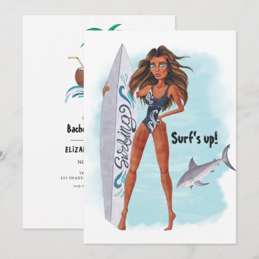 Invitation Fête de Bachelorette de plage de surf d'été (Devant / Derrière)