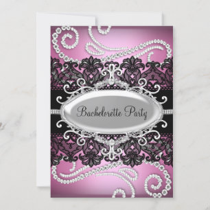 Invitation Fête de Bachelorette Dentelle de Damas Rose Noir e