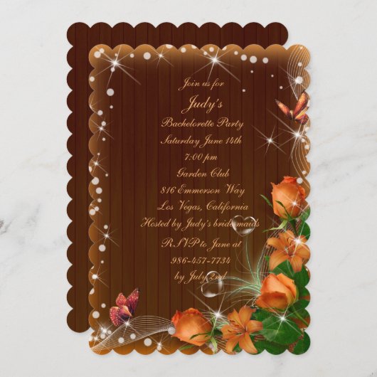 Invitation Fête de bachelorette en bois foncé rustique (Devant / Derrière)