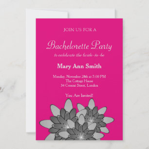 Invitation Fête de Bachelorette Fleur de Lotus Rose avec Gris