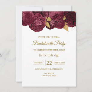 Invitation Fête de Bachelorette Fleurie Bourgogne et Or