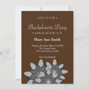 Invitation Fête de Bachelorette Fleurie Grise Marron Chocolat