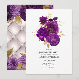 Invitation Fête de Bachelorette Fleurie Or et Violet