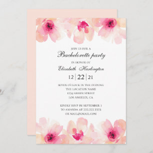Invitation Fête de bachelorette florale aquarelle. Fleurs ros