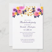 Invitation Fête de bachelorette florale. Fleurs roses et viol (Devant)