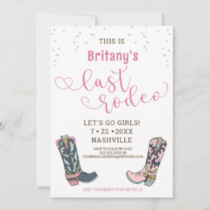 Invitation Fête de Bachelorette Fun Pink Last Rodeo