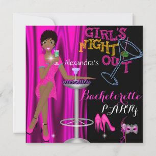 Invitation Fête de Bachelorette Glamour Fille Rose Nuit Sorti
