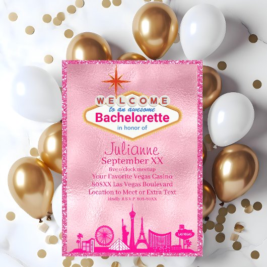 Invitation Fête de Bachelorette Glamour Rose à Las Vegas