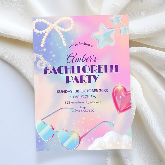 Invitation Fête de bachelorette hologramme Y2k