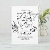 Invitation Fête de Bachelorette Martini Bikini Doodles Plage (Debout devant)