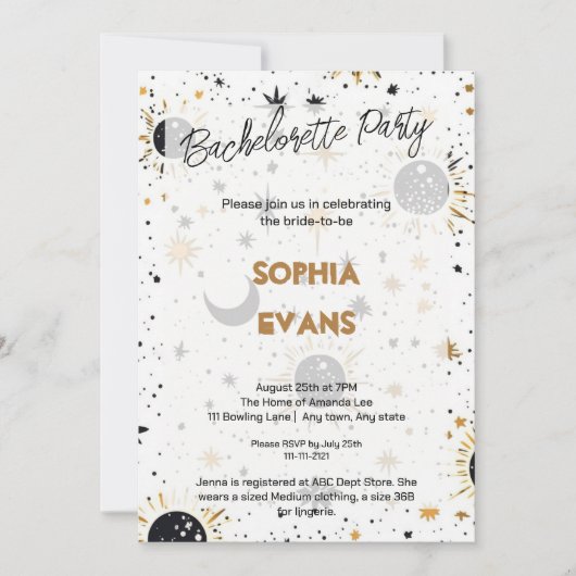 Invitation Fête de Bachelorette Moderne Céleste de Mariage (Devant)