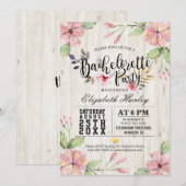 Invitation Fête de Bachelorette moderne Fleurs roses Bois rus (Devant / Derrière)