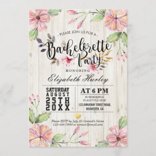Invitation Fête de Bachelorette moderne Fleurs roses Bois rus
