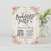 Invitation Fête de Bachelorette moderne Fleurs roses Bois rus (Debout devant)