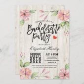 Invitation Fête de Bachelorette moderne Fleurs roses Bois rus (Devant / Derrière)