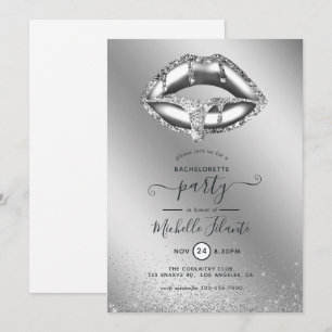 Invitation Fête de Bachelorette Paillettes Faux Argent