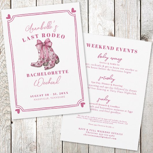 Invitation Fête de Bachelorette Pink Last Rodeo