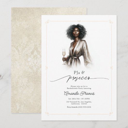 Invitation Fête de Bachelorette PJs de Luxe & Prosecco (Devant / Derrière)