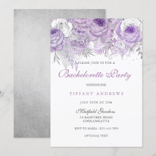 Invitation Fête de Bachelorette Purple Rose Silver Wonderland