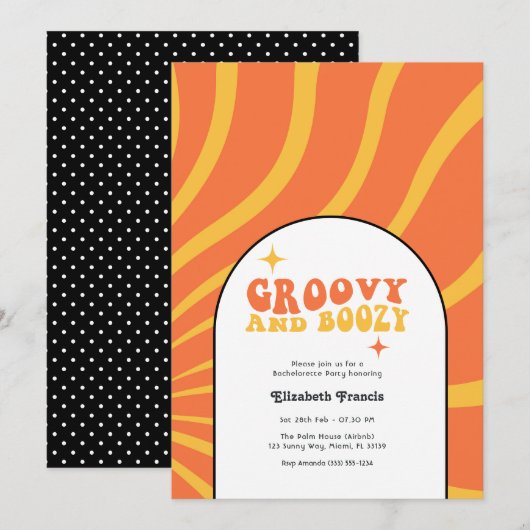 Invitation Fête de Bachelorette Rétro Groovy et Apéritive (Devant / Derrière)