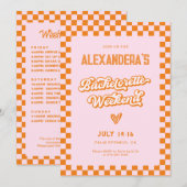 Invitation Fête de Bachelorette Rétro Rose et Orange au Couch (Devant / Derrière)
