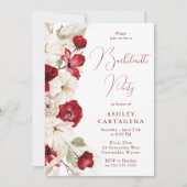 Invitation Fête de Bachelorette Romantique Blanche & Rouge Fl (Devant)