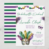 Invitation Fête de Bachelorette sur le thème de Mardi Gras (Devant / Derrière)