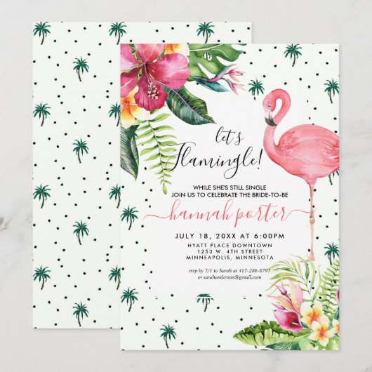 Invitation Fête de Bachelorette sur le thème des Flamants Ros (Devant / Derrière)