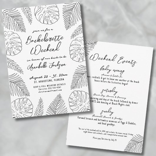 Invitation Fête de bachelorette Tropical Hand Drake Beach