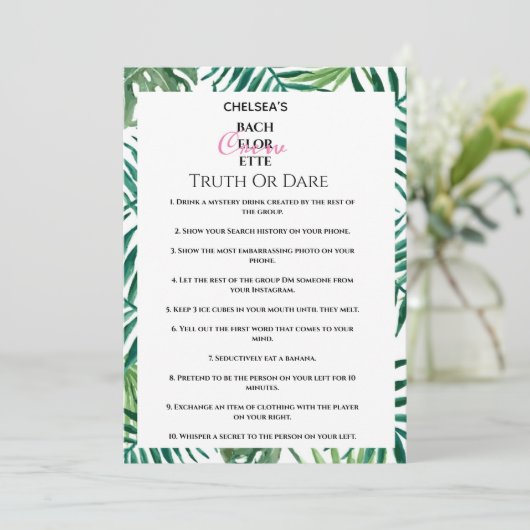 Invitation Fête de bachelorette Tropicale Vérité Ou Odeur Fun (Debout devant)