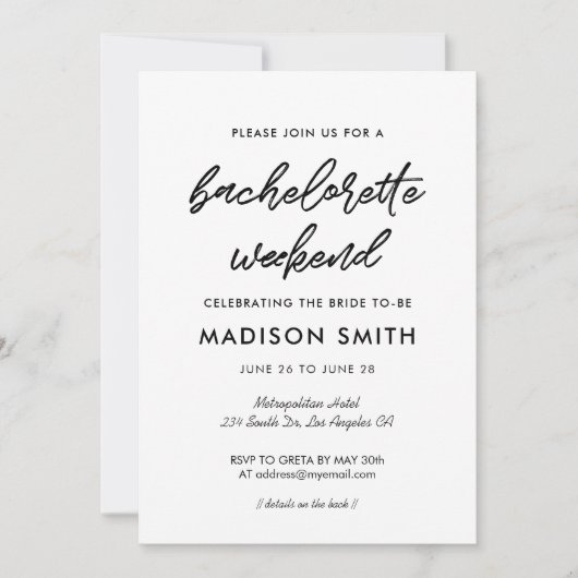 Invitation Fête de Bachelorette typographie moderne (Devant)