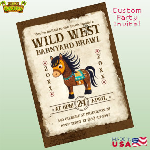 Invitation Fête de bagarre de poneys thème western Cheval mig