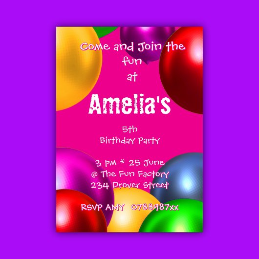 Invitation Fête de ballons d'anniversaire coloré