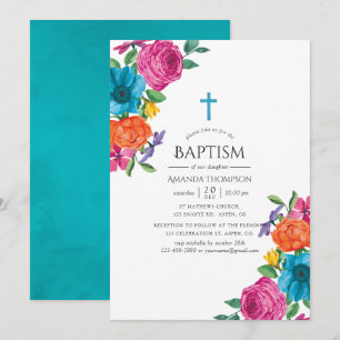 Invitation Fête de baptême florale à l'aquarelle