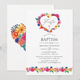 Invitation Fête de baptême florale à l'aquarelle