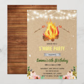 Invitation Fête de barbecue au feu de camp avec s'mores flora (Devant / Derrière)