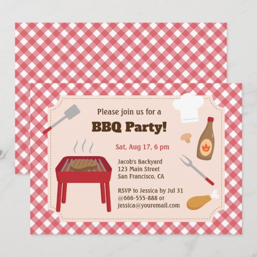 Invitation Fête de barbecue dans la cour arrière avec motif à (Devant / Derrière)