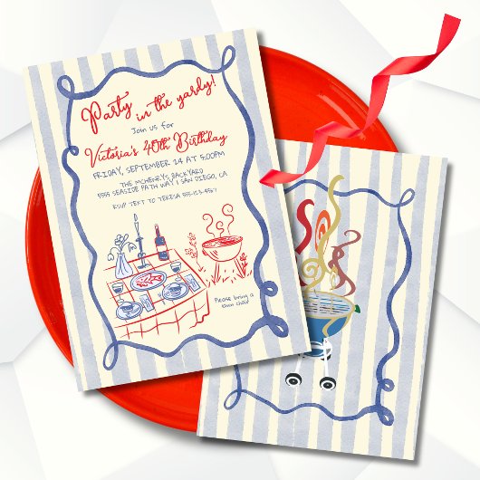 Invitation Fête de barbecue dans la cour dessin à la main