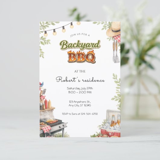 Invitation Fête de barbecue dans la cour Fête rustique d'été (Debout devant)