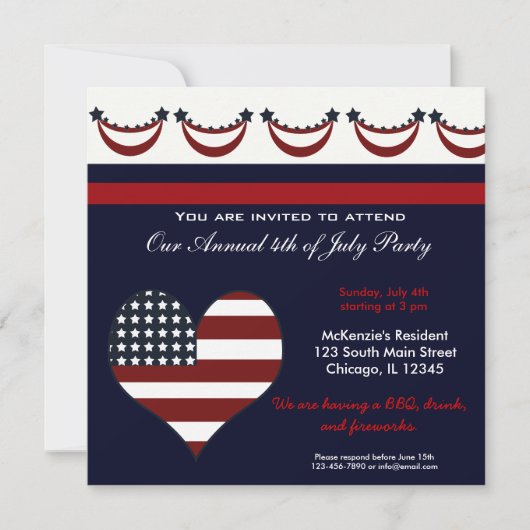 Invitation Fête de barbecue du 4 juillet (Devant)