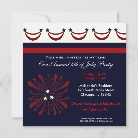 Invitation Fête de barbecue du 4 juillet (Devant)
