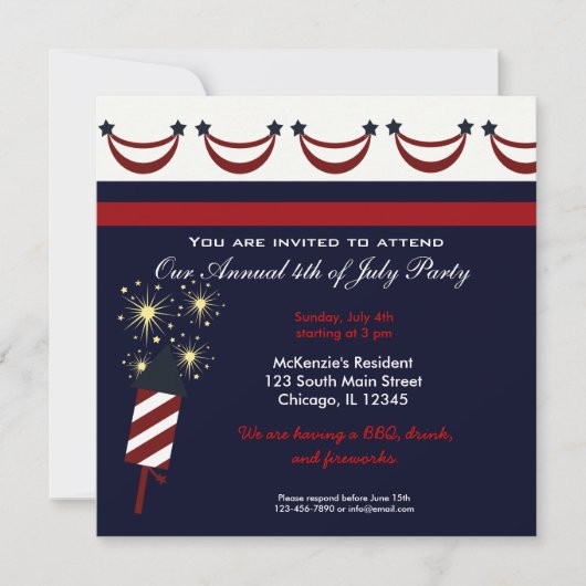 Invitation Fête de barbecue du 4 juillet (Devant)