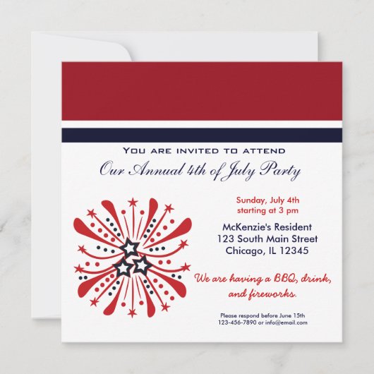 Invitation Fête de barbecue du 4 juillet (Devant)