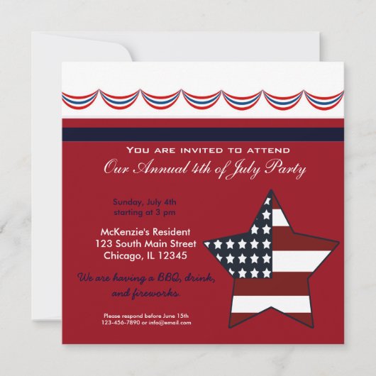 Invitation Fête de barbecue du 4 juillet (Devant)